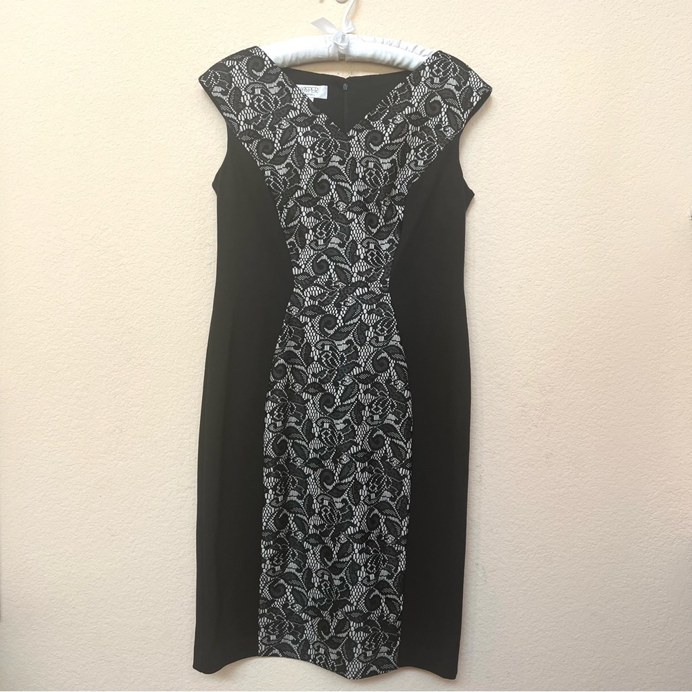 Kasper Black Lace Overlay Sleeveless Sheath Dress B8/7